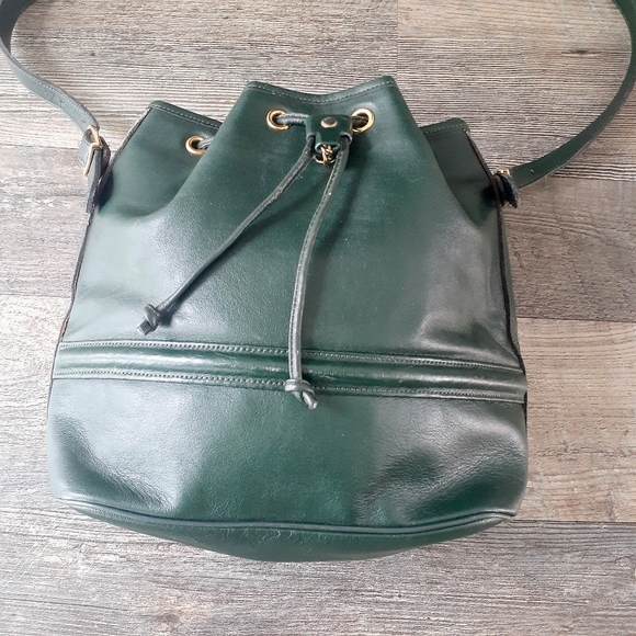 Vintage Etienne Aigner drawstring bucket bag Hunter Green OS ethan agner - Picture 6 of 7